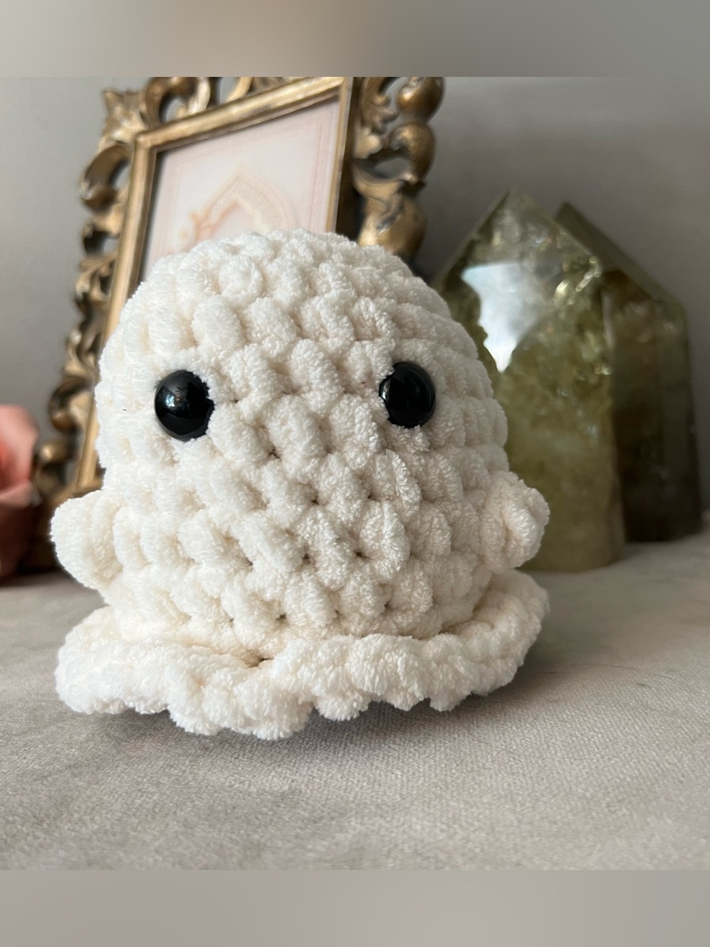 Handmade Crochet Ghost Plush White Amigurumi Stuffed Halloween Décor 4”